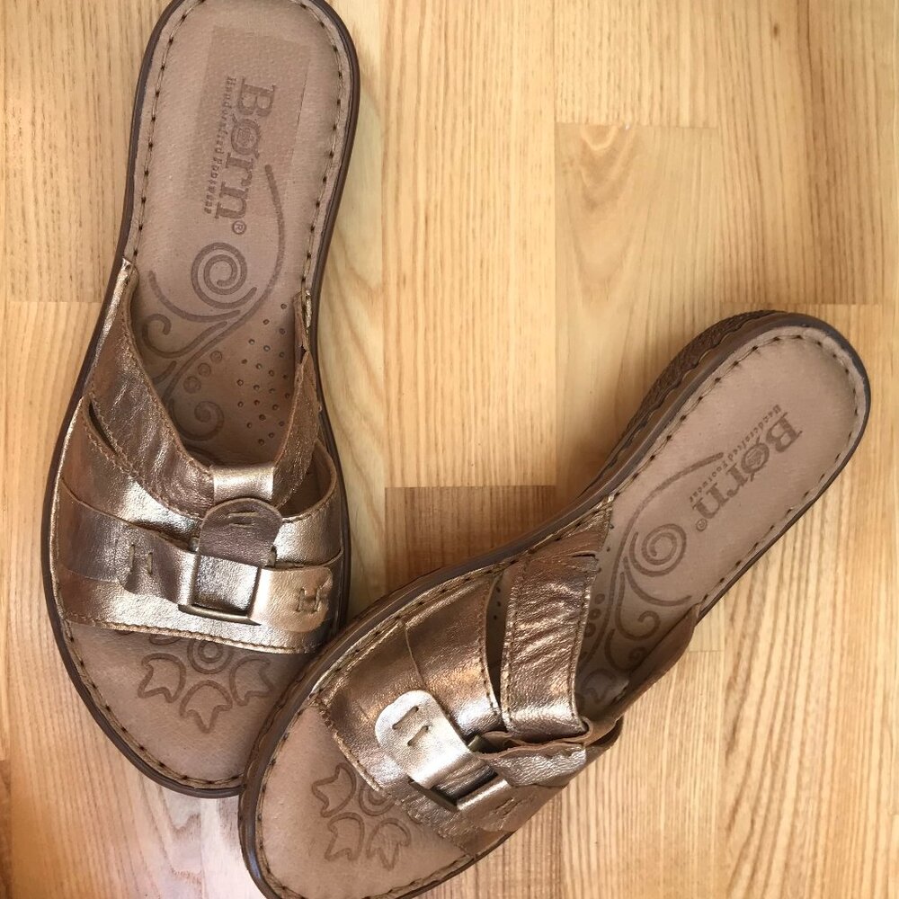 Born Gold Metallic Leather Boho Slide Comfort Sandals Woman’s 9 - Picture 5 of 7